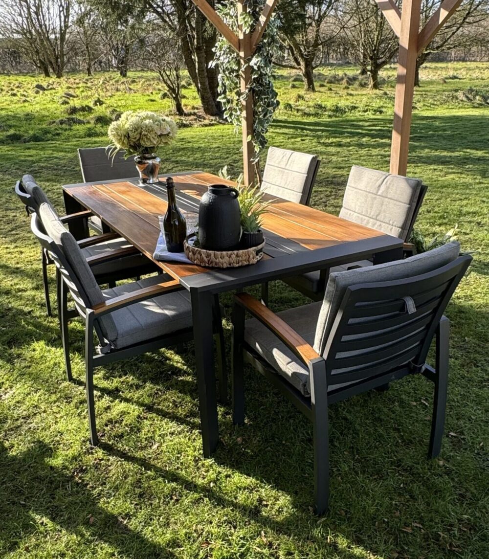 Knightsbridge 6 Seater Aluminium and Teak Dining Set Kingsley Smythe